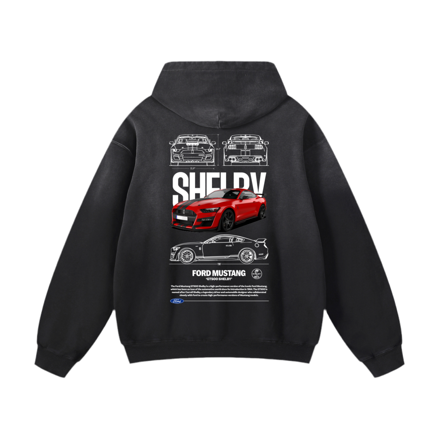 RED SHELLBY GT 500 Heavyweight Sunfade Oversized Hoodie