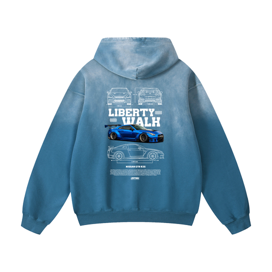BLUE R35 Heavyweight Sunfade Oversized Hoodie