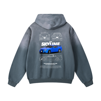 BLUE SKYLINE Heavyweight Sunfade Oversized Hoodie