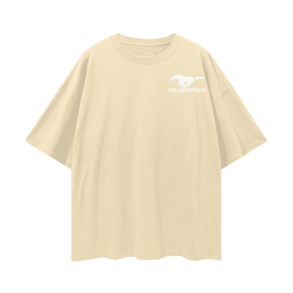 NEED MONEY FOR MUSTANG LOGO FRONT Streetwear Loose Drop Shoulder T-Shirt