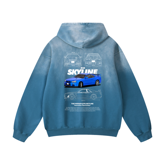BLUE SKYLINE Heavyweight Sunfade Oversized Hoodie
