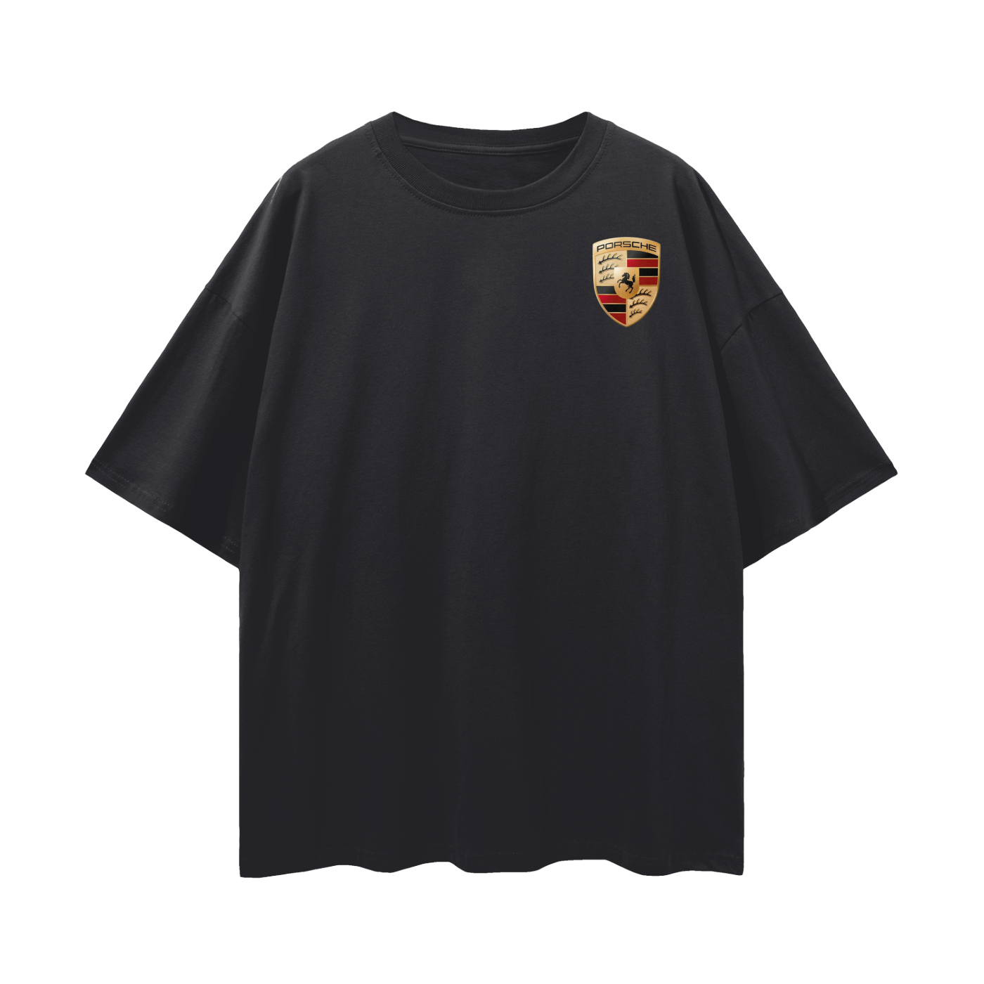 NEED MONEY FOR PORSCHE LOGO FRONT Streetwear Loose Drop Shoulder T-Shirt