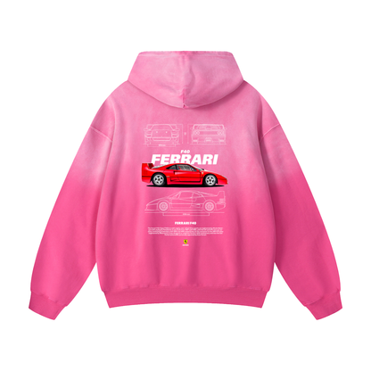 RED F40 Heavyweight Sunfade Oversized Hoodie