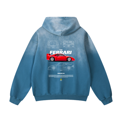 RED F40 Heavyweight Sunfade Oversized Hoodie