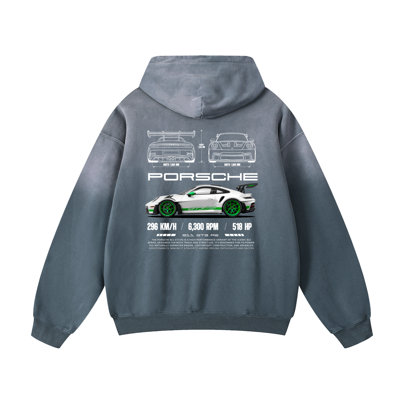WHITE GREEN 911 Heavyweight Sunfade Oversized Hoodie