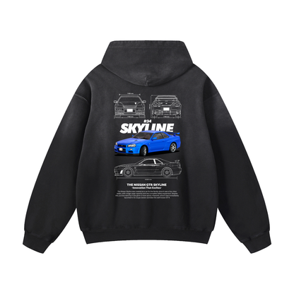 BLUE SKYLINE Heavyweight Sunfade Oversized Hoodie