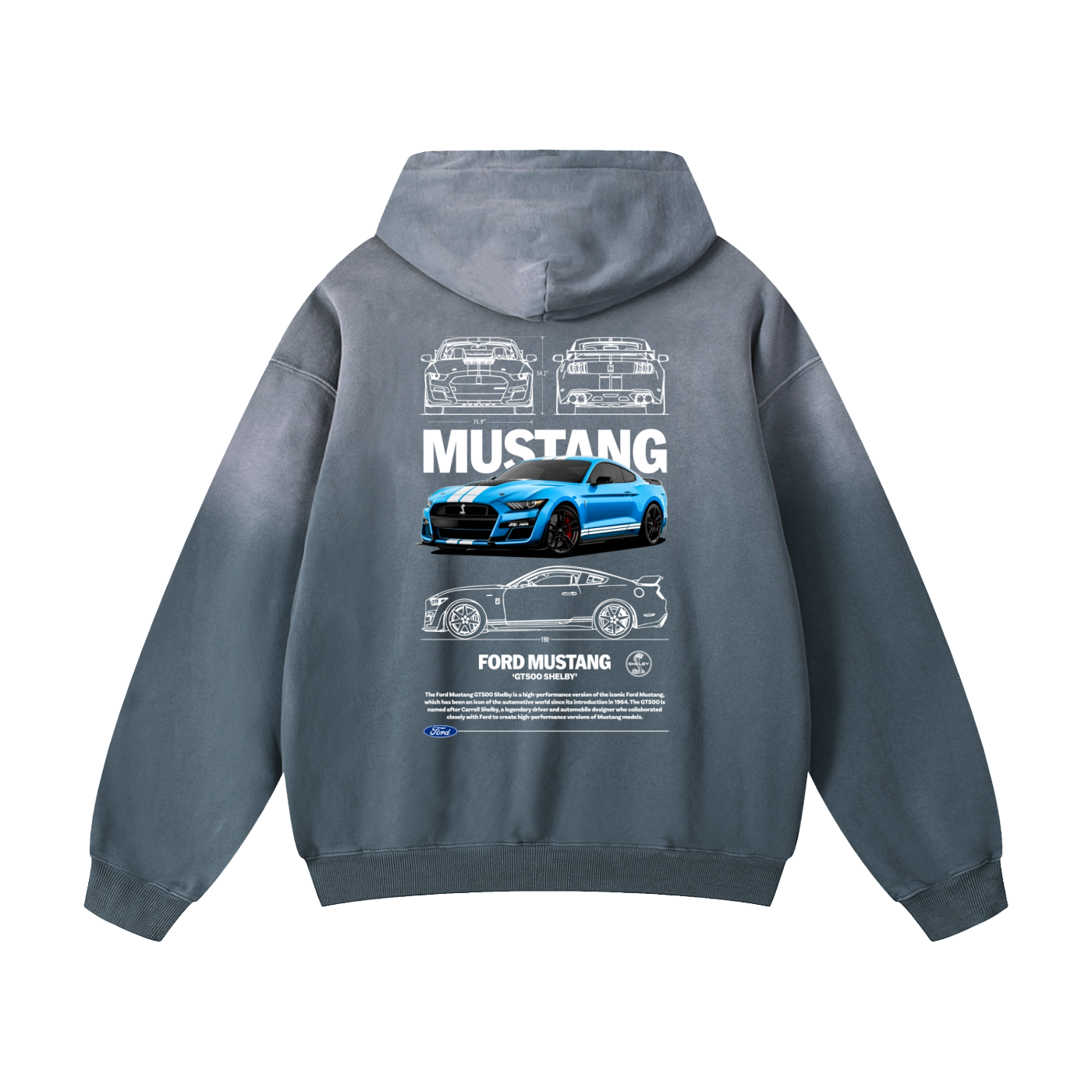 BLUE SHELLBY GT500 Heavyweight Sunfade Oversized Hoodie