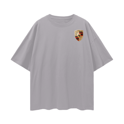 NEED MONEY FOR PORSCHE LOGO FRONT Streetwear Loose Drop Shoulder T-Shirt