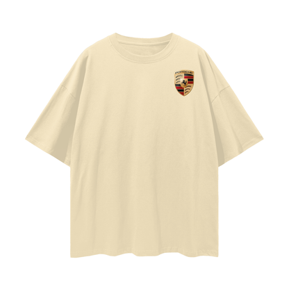 NEED MONEY FOR PORSCHE LOGO FRONT Streetwear Loose Drop Shoulder T-Shirt