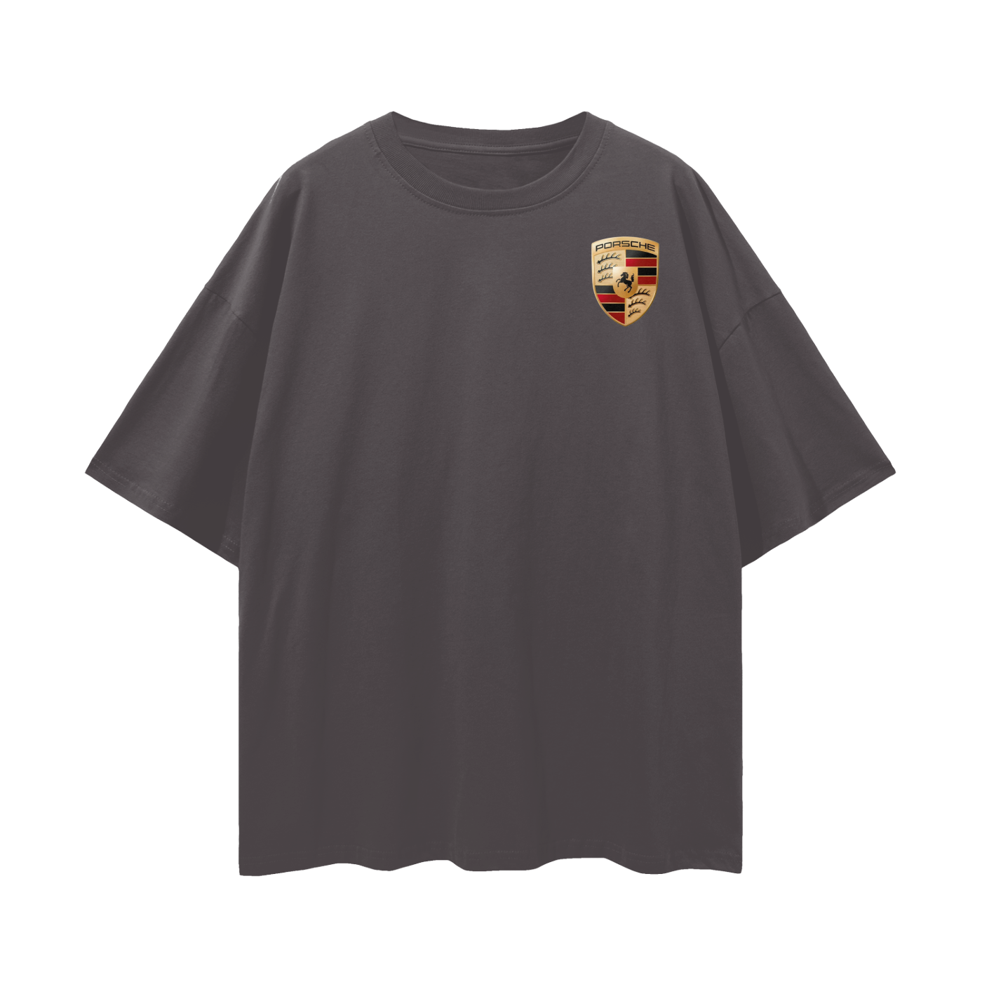 NEED MONEY FOR PORSCHE LOGO FRONT Streetwear Loose Drop Shoulder T-Shirt