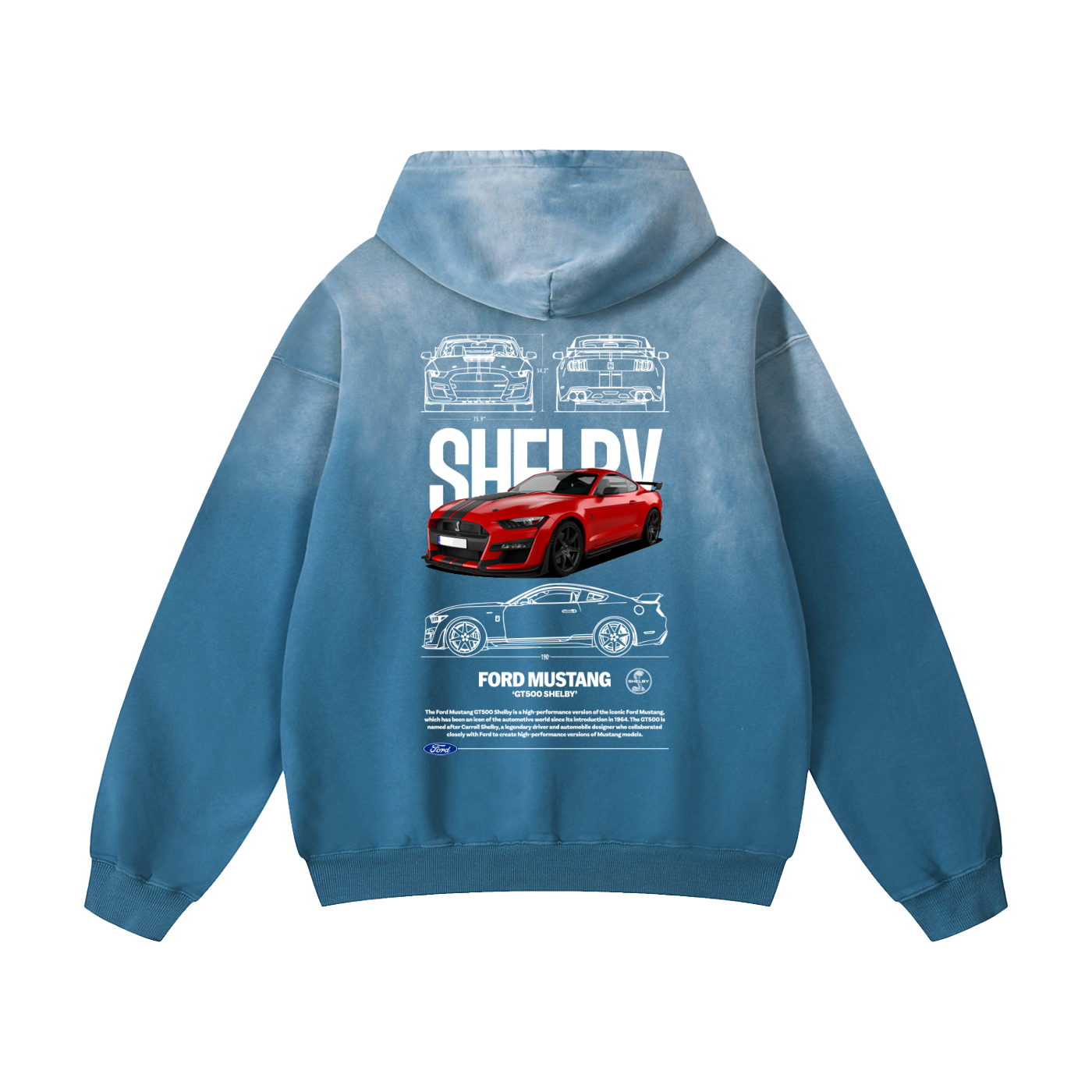 RED SHELLBY GT 500 Heavyweight Sunfade Oversized Hoodie