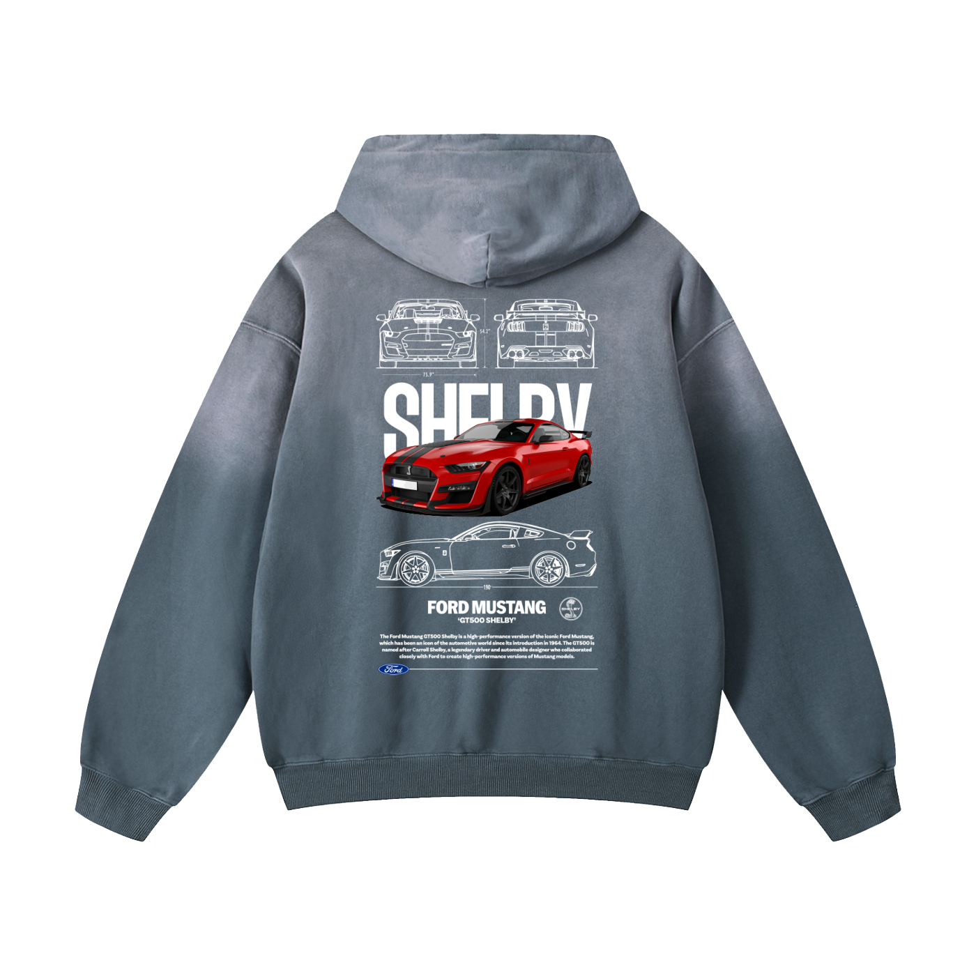 RED SHELLBY GT 500 Heavyweight Sunfade Oversized Hoodie