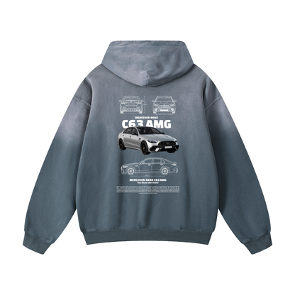 GRAY C63 AMG Heavyweight Sunfade Oversized Hoodie