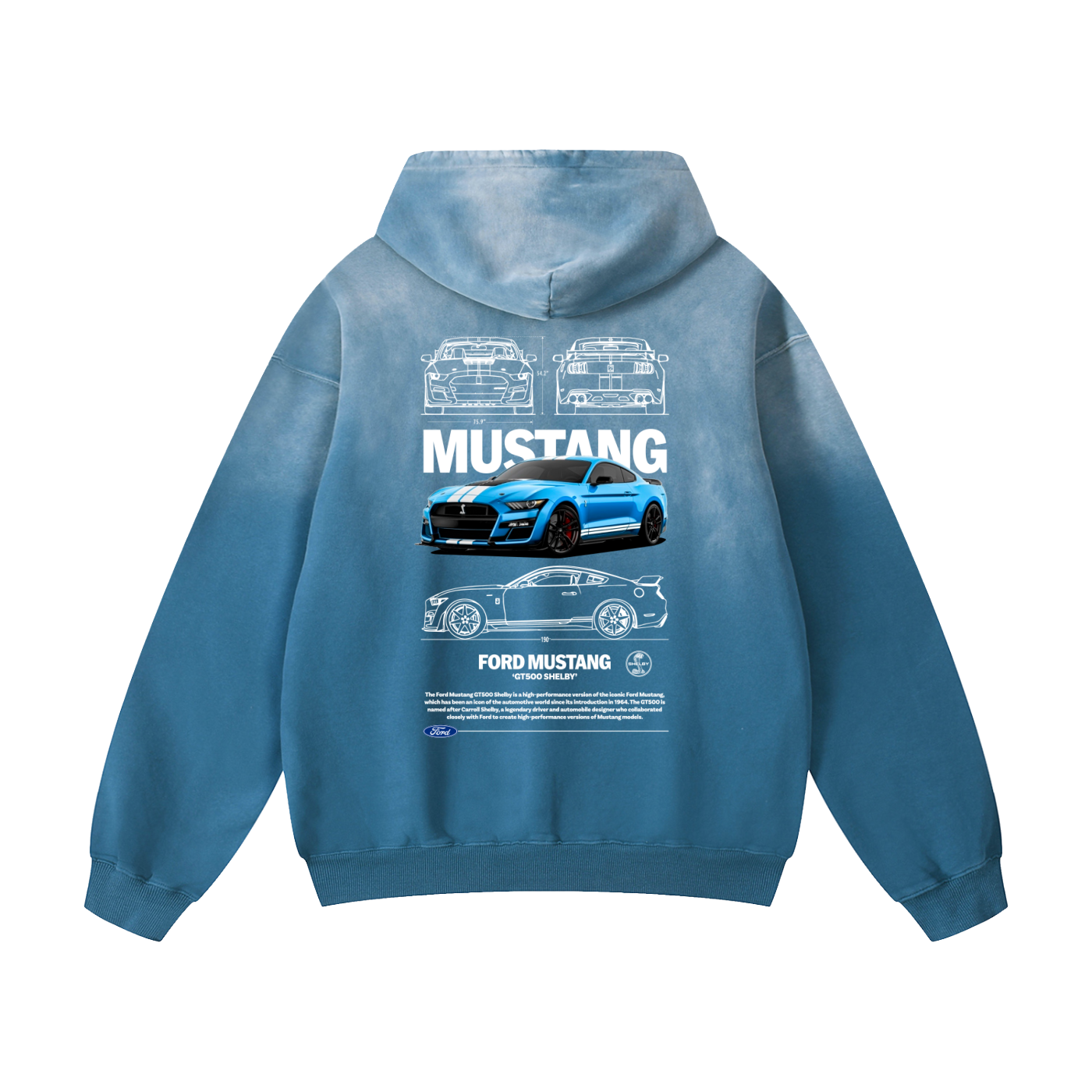 BLUE SHELLBY GT500 Heavyweight Sunfade Oversized Hoodie