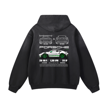 WHITE GREEN 911 Heavyweight Sunfade Oversized Hoodie