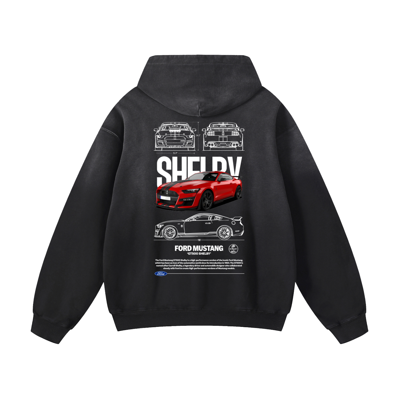 RED SHELLBY GT 500 Heavyweight Sunfade Oversized Hoodie