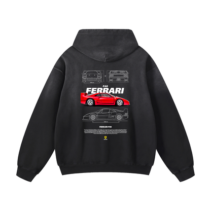 RED F40 Heavyweight Sunfade Oversized Hoodie