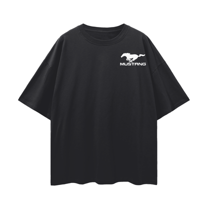 NEED MONEY FOR MUSTANG LOGO FRONT Streetwear Loose Drop Shoulder T-Shirt