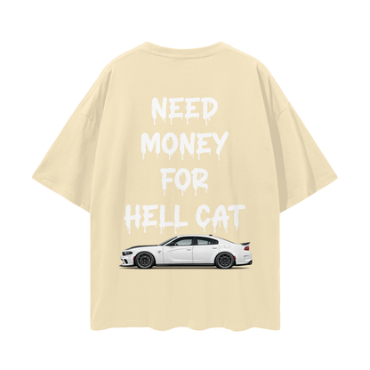 NEED MONEY FOR HELL CAT Streetwear Loose Drop Shoulder T-Shirt