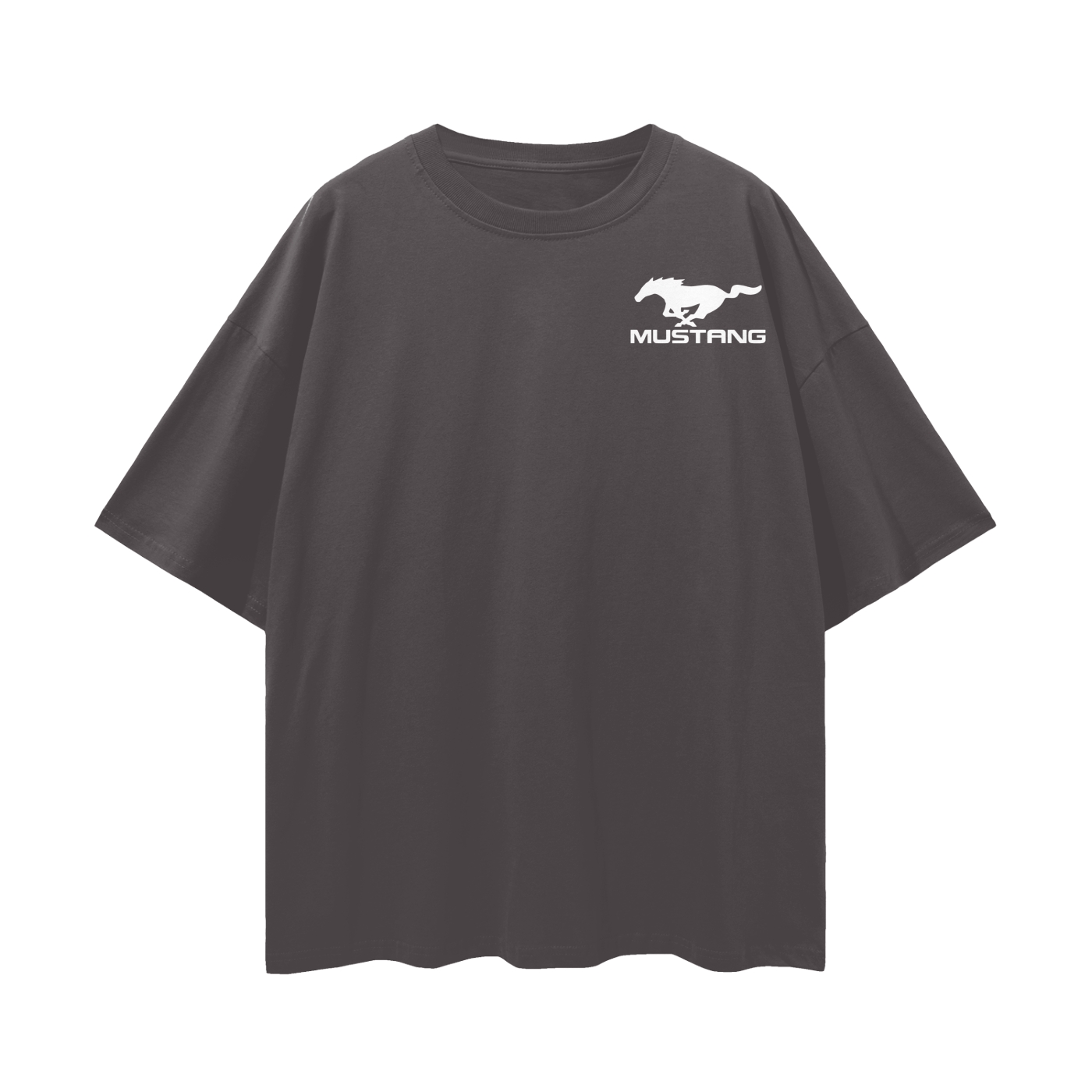 NEED MONEY FOR MUSTANG LOGO FRONT Streetwear Loose Drop Shoulder T-Shirt