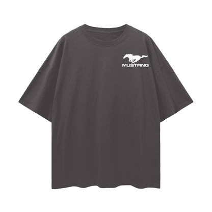 NEED MONEY FOR MUSTANG LOGO FRONT Streetwear Loose Drop Shoulder T-Shirt