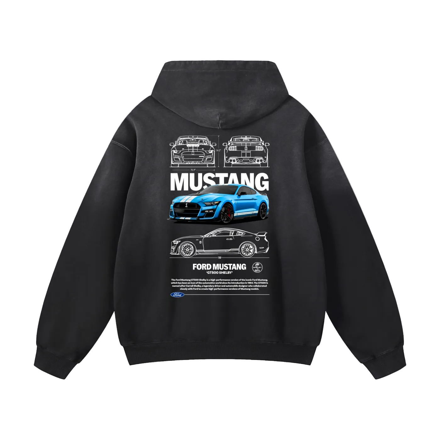 BLUE SHELLBY GT500 Heavyweight Sunfade Oversized Hoodie